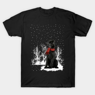 Christmas Giant Schnauzer With Scarf In Winter Forest T-Shirt